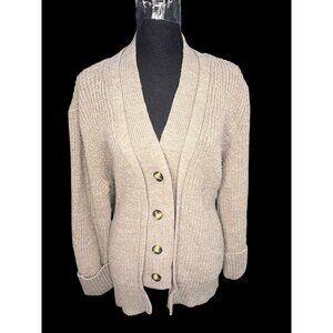 MNG Knit Cardigan Sweater Womens Medium Beige Button Front COASTAL CABINCORE
